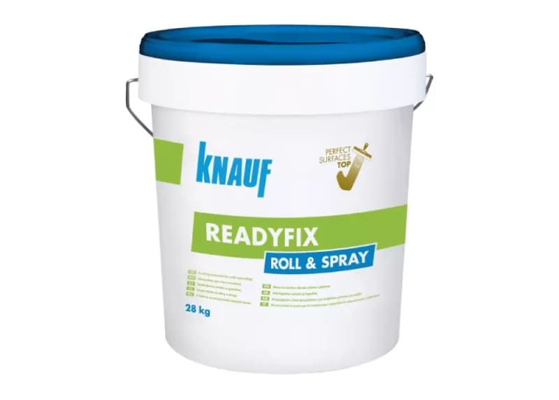 Knauf READYFIX ROLL & SPRAY glaistas idealiai tinka darbui su beore purškimo įranga, taip pat jį galima dengti ir voleliu. Purškiamas Knauf Glaistas.